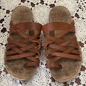 Korks brown Strappy Cork Slide Sandals Size 8